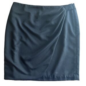 Worthington Mock Wrap Skirt Size 18 Black Side Zipper Lined Front Panel